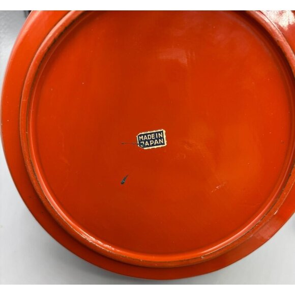 Vtg Japanese Lacquerware Bowl With Lid Hand Painted Orange - Picture 4 of 6